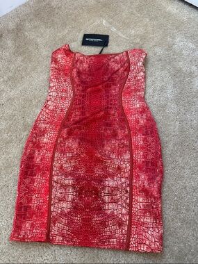 PrettyLittleThing Red Croc-Textured Bodycon Mini Dress